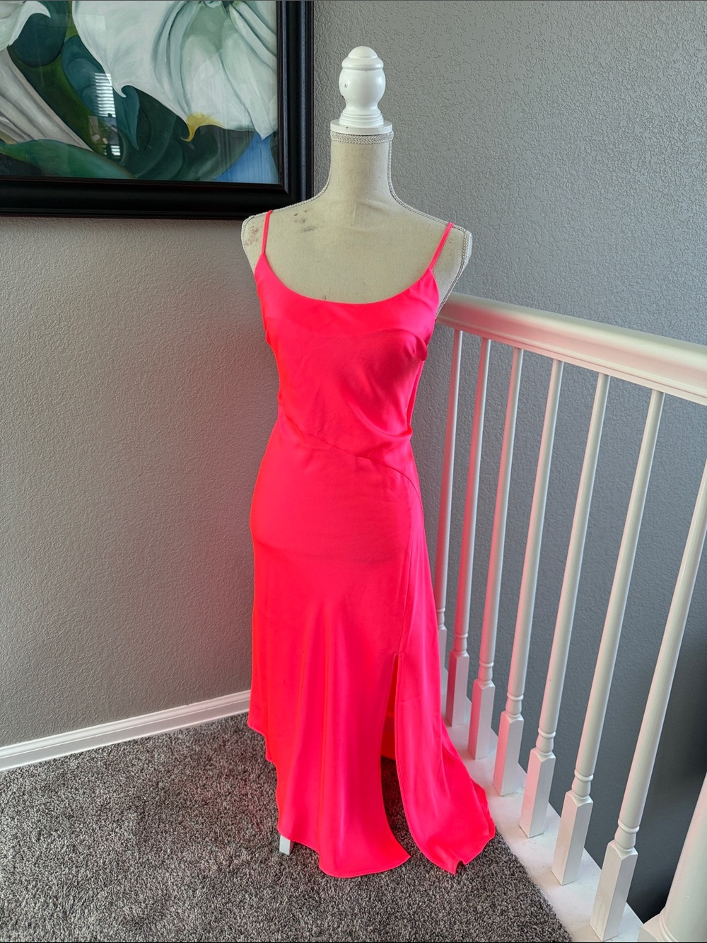 A New Day Hot Pink Asymmetrical Slip Maxi Dress (Size L)